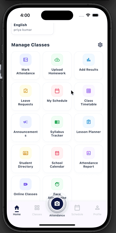 Teacher ERP Home Overview